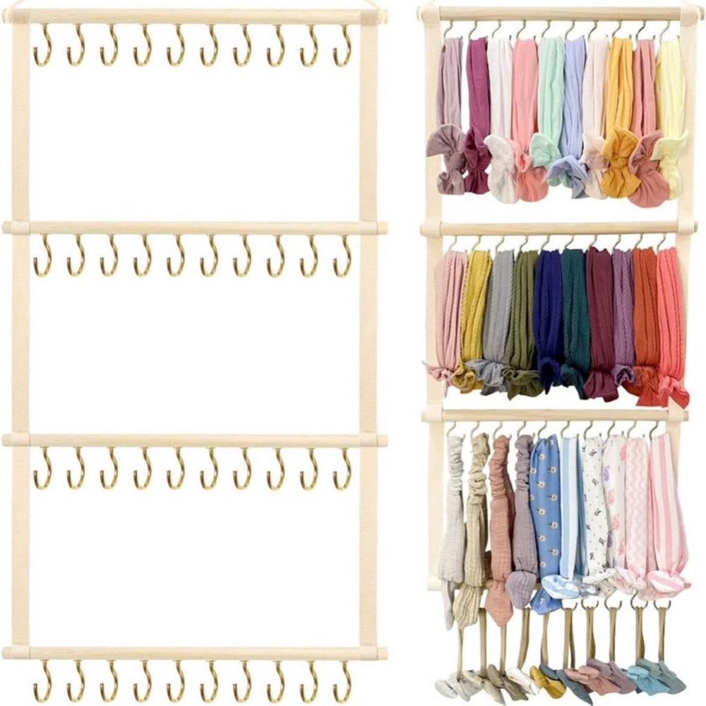 Wooden Hair Accessory Organizer with Hooks